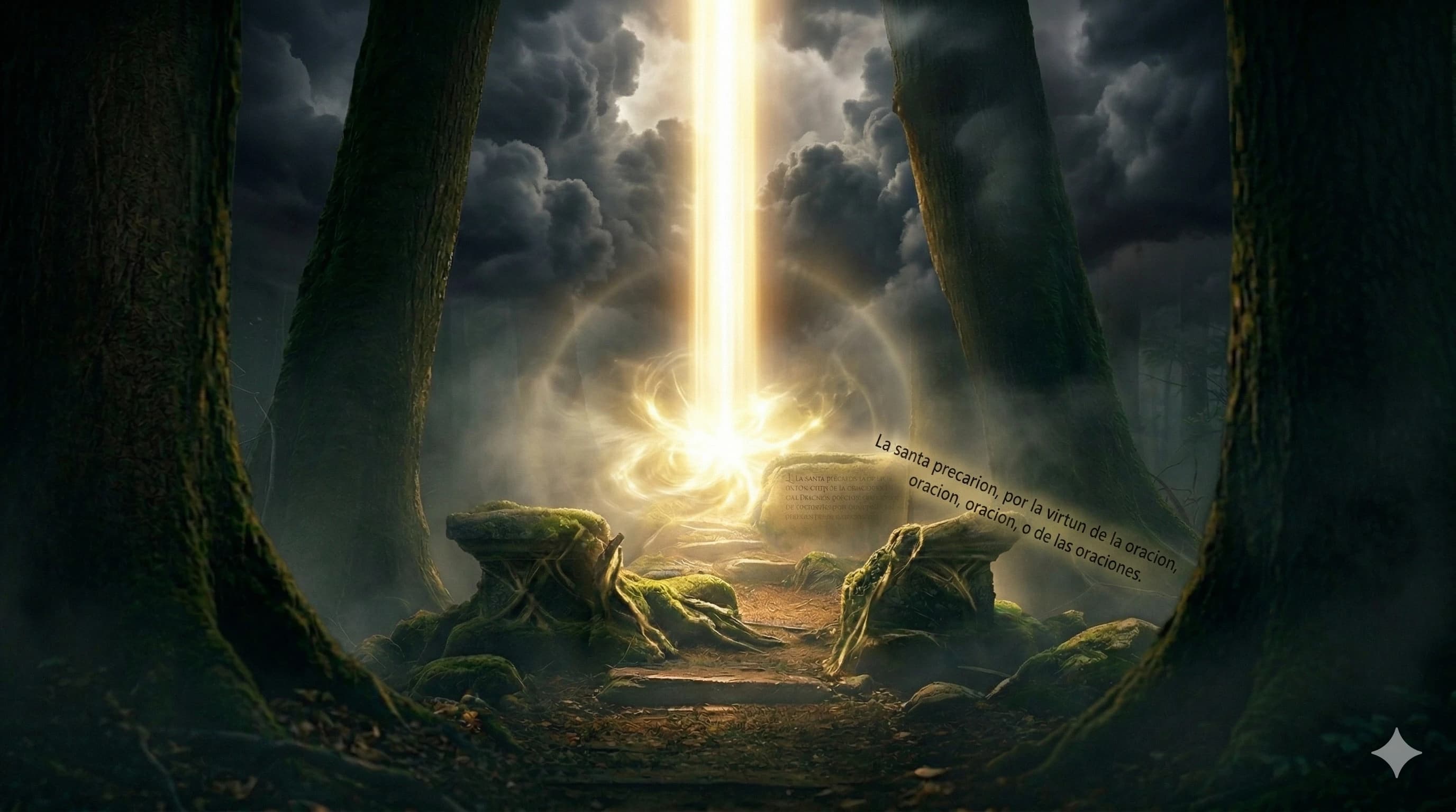 A powerful pillar of divine light descending from heaven